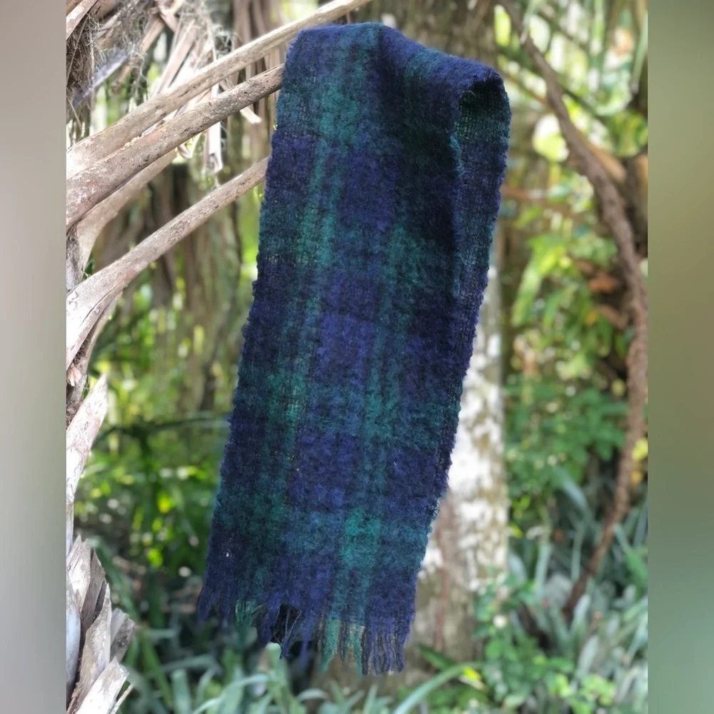 Vintage Black Watch Blackwatch Tartan Plaid Mohair Wool Scarf Highlands Scotland